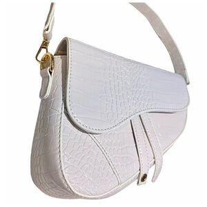 HDE Women's Saddle Shoulder Bag PU Leather Crossbody Purse - White Crocodile